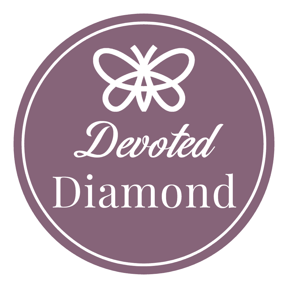 Diamond A circular mauve logo with a white butterfly symbol above the words "Devoted Diamond" in elegant script and serif fonts.