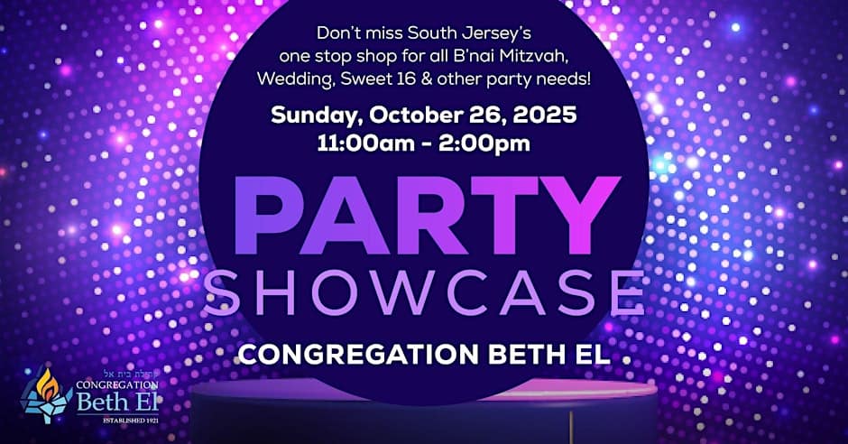 A promotional banner for a party showcase with a dynamic, festive background and event details.