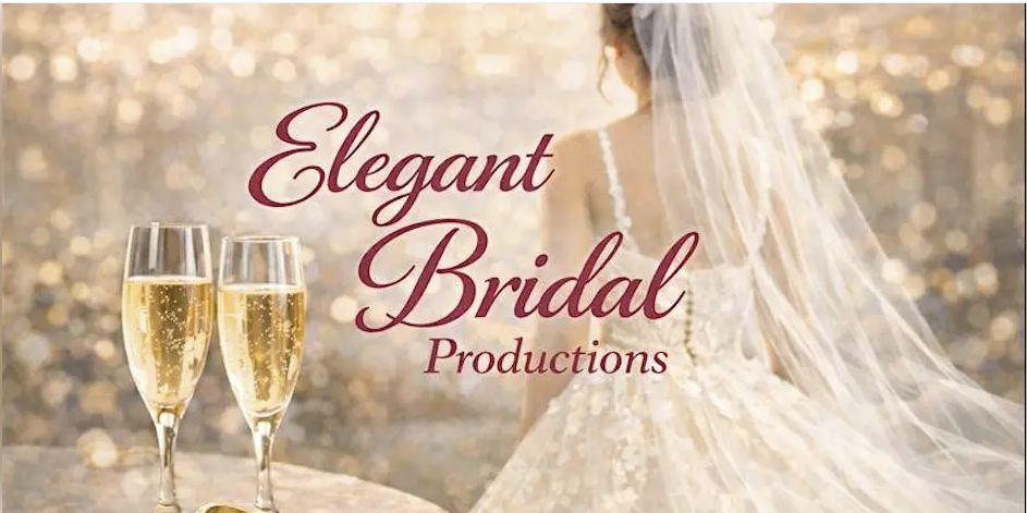 Bride in gown with champagne glasses promoting The Bridal Show at The Vault by Elegant Bridal Productions in Burlington NJ