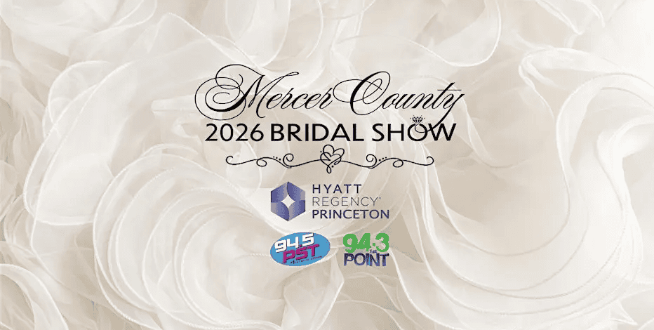 Mercer County 2026 Bridal Show graphic with Hyatt Regency Princeton logo on a soft ivory fabric background